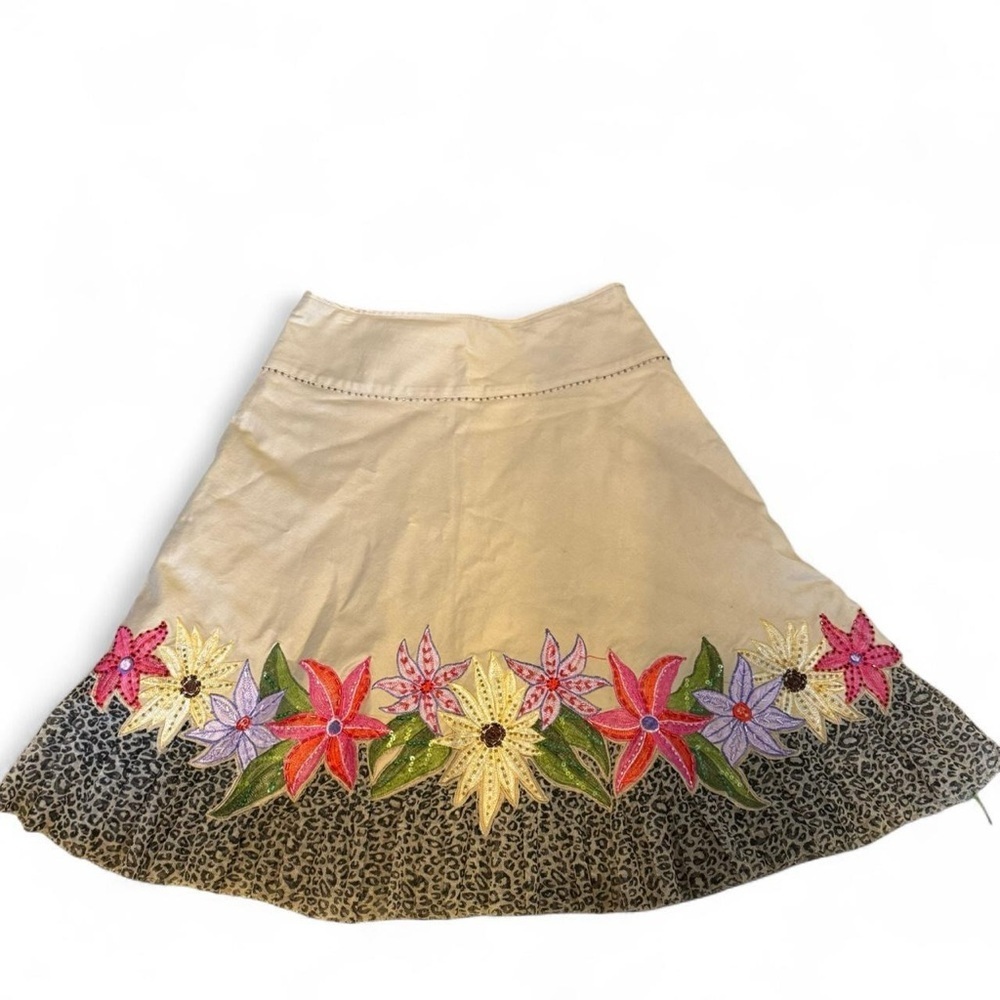 Floral Embroidered Tan Skirt
